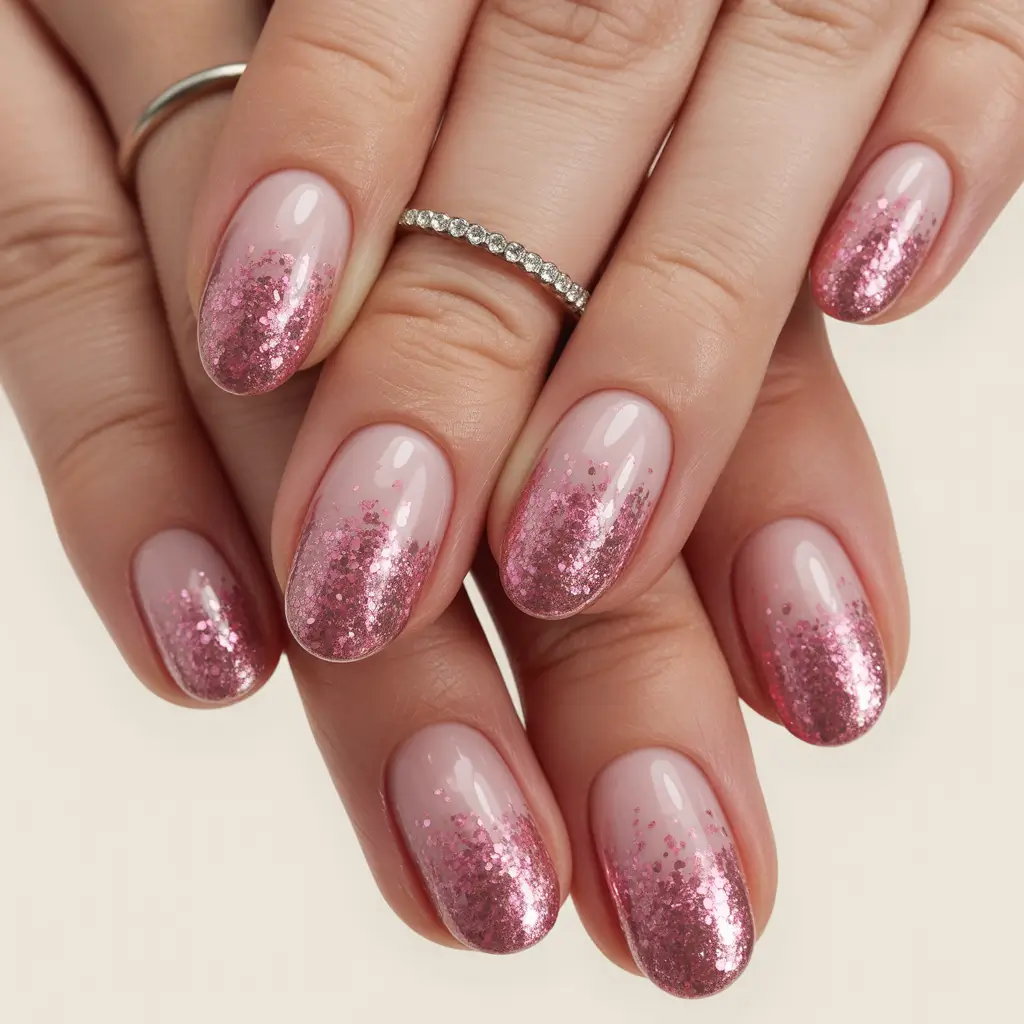 Stylish Pink Fall Nails 2025 Pink Glitter Fade