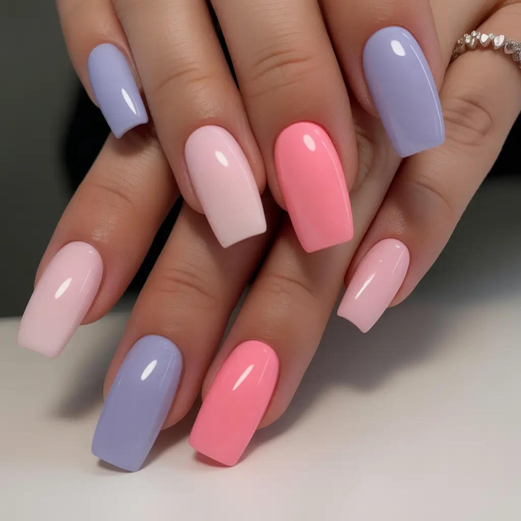 Stylish Pink Fall Nails 2025 Candy Pastel Squares