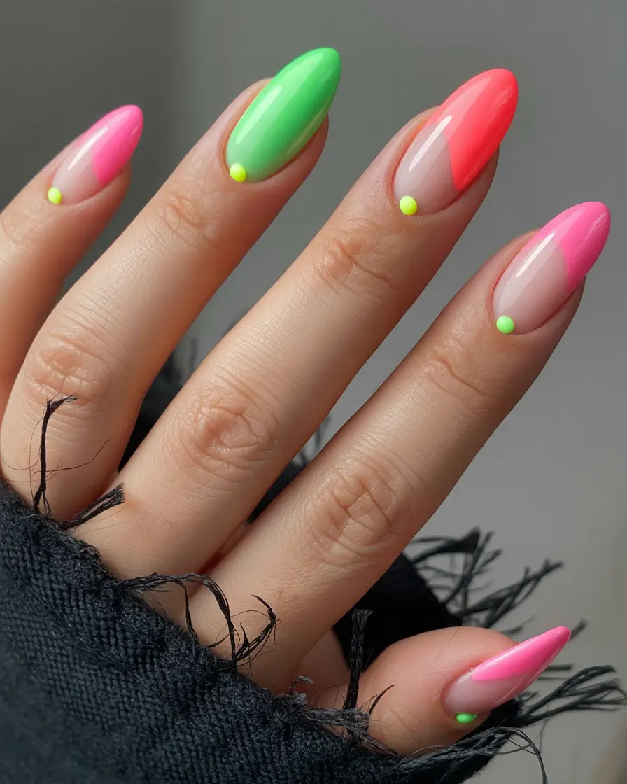 Stylish Pink Fall Nails 2025 Neon Pop Almonds