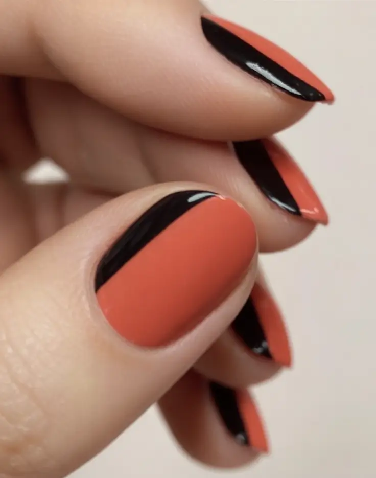 Subtle and Chic Fall Nails 2025 Burnt Orange and Black Edge