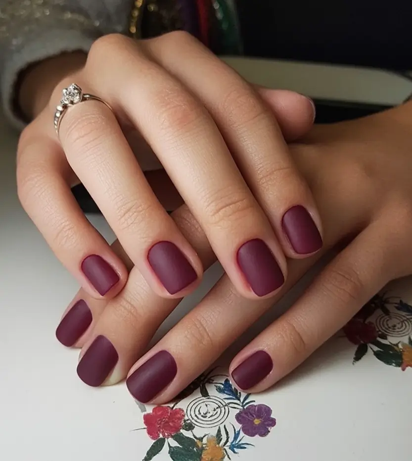 Subtle and Chic Fall Nails 2025 Matte Merlot Minimalism