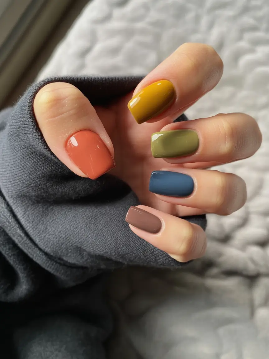 Subtle and Chic Fall Nails 2025 Muted Autumn Color Blocking