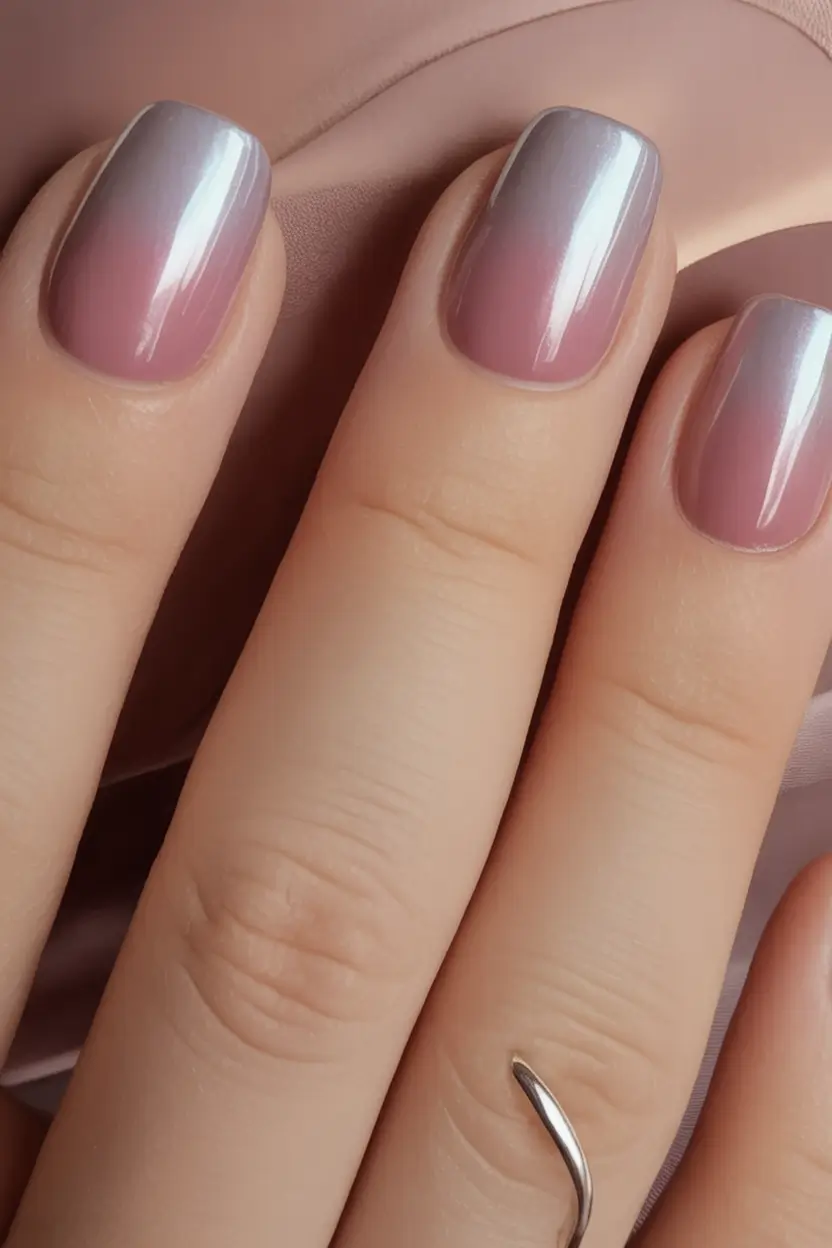 Subtle and Chic Fall Nails 2025 Shimmered Mauve Gradient