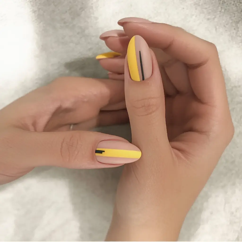 Subtle and Chic Fall Nails 2025 Minimalist Yellow Stripe Detail