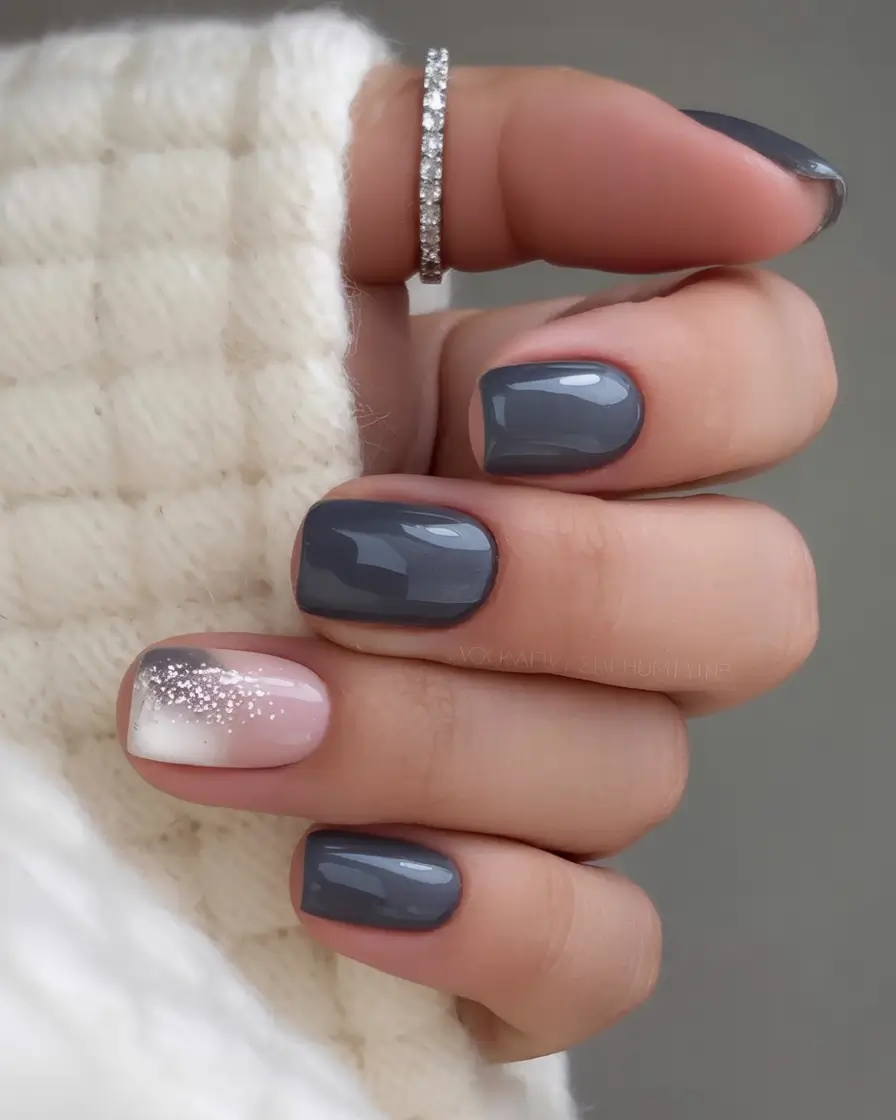 Subtle and Chic Fall Nails 2025 Grey and White Glitter Accent