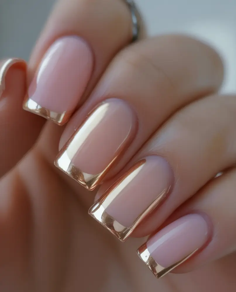 Subtle and Chic Fall Nails 2025 Rose Gold Chrome French