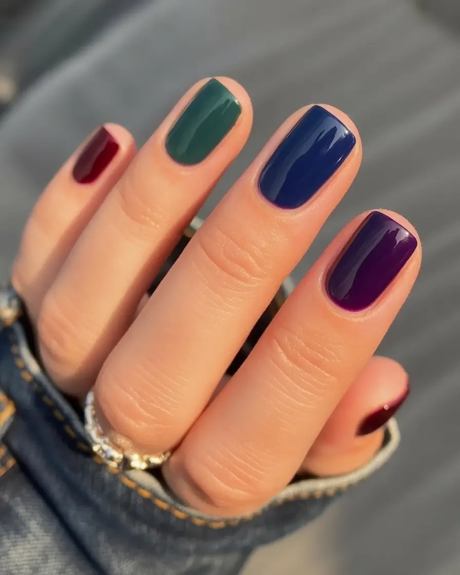 Subtle and Chic Fall Nails 2025 Jewel-Toned Squares