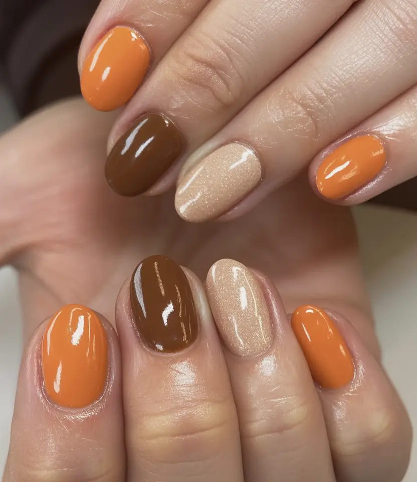 Subtle and Chic Fall Nails 2025 Pumpkin Spice and Latte Layers