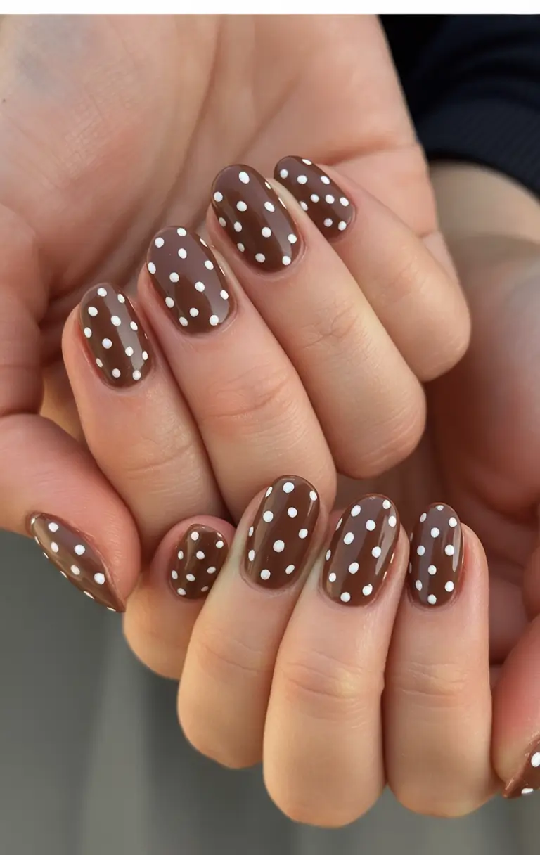 Top Short Fall Nail Trends 2025 Chocolate Dots on Cocoa Base