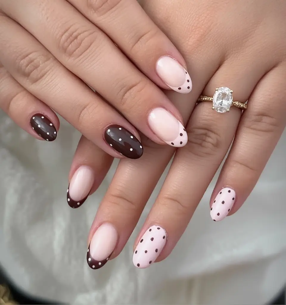 Top Short Fall Nail Trends 2025 Chocolate Dots and Creamy Almond Swirls
