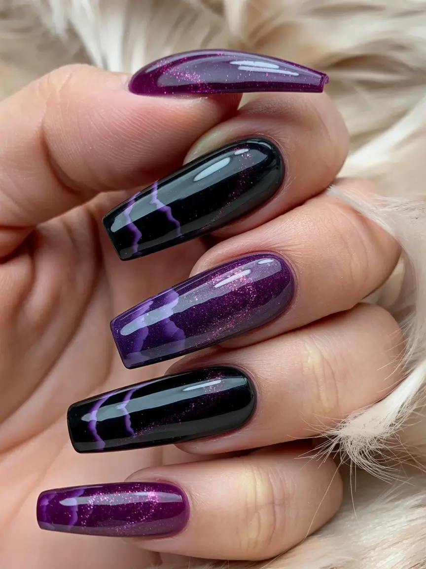 Trendy Black Fall Nails 2025 Deep Purple Meets Electric Black