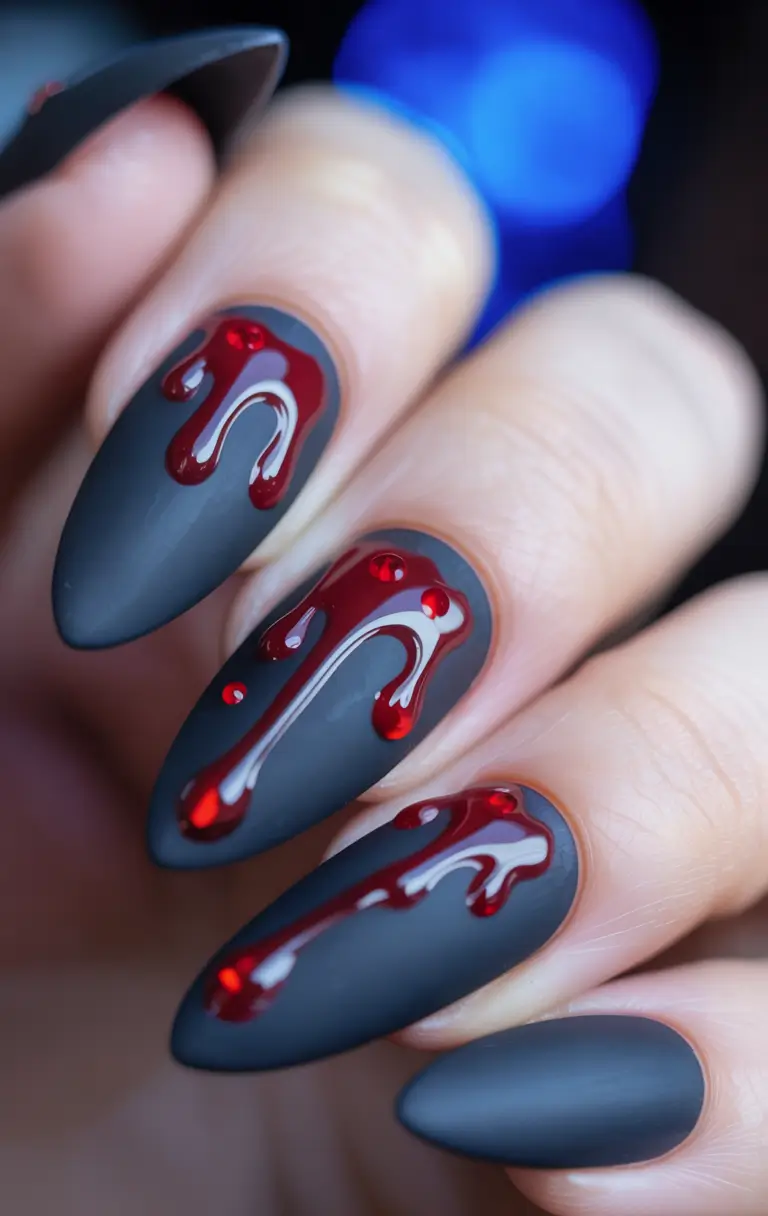 Trendy Black Fall Nails 2025 Bloody Drip Art
