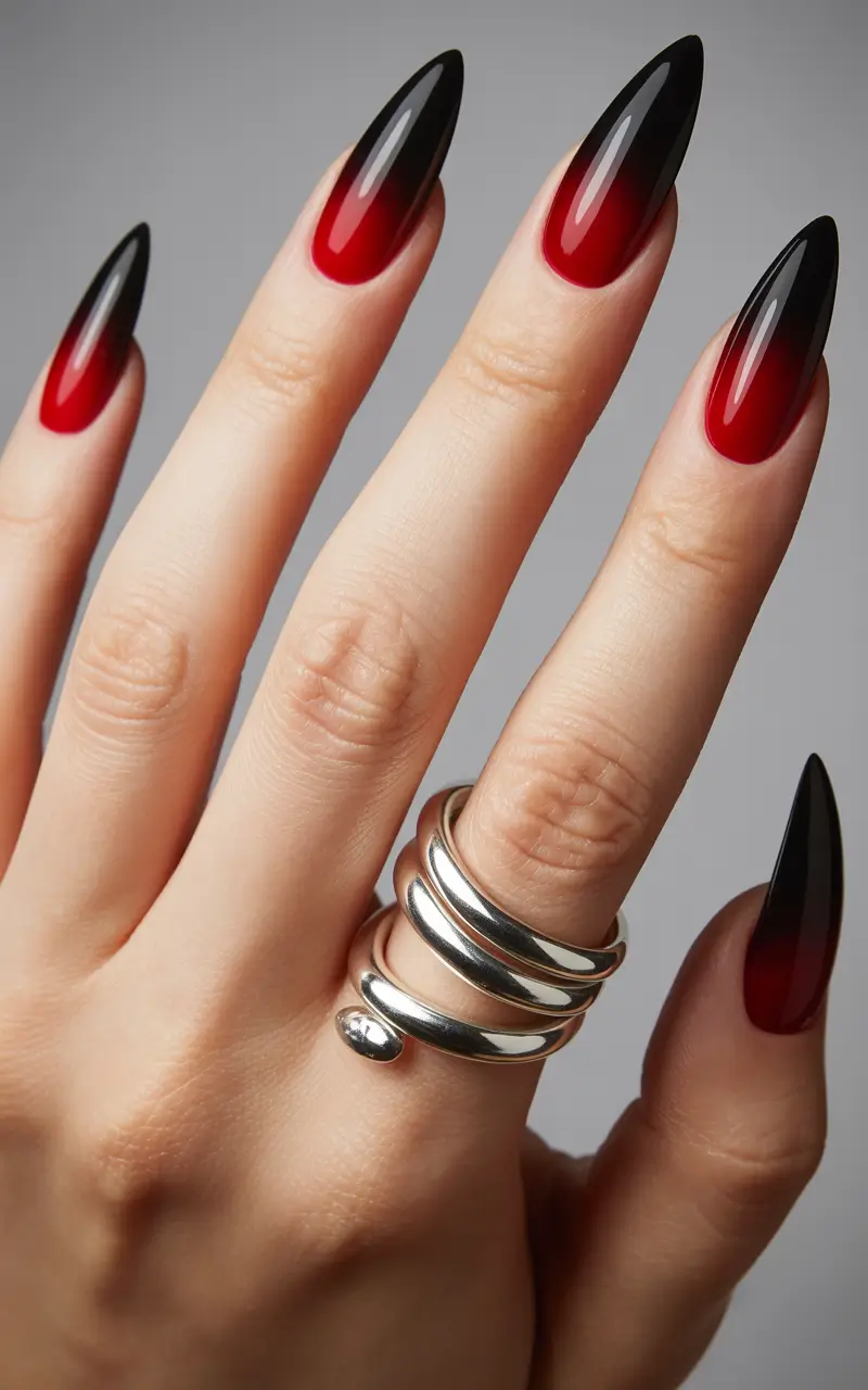 Trendy Black Fall Nails 2025 Red to Black Ombre