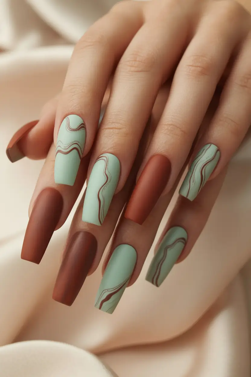 Trendy Fall 2025 Nail Colors for Fair Skin Mint and Mocha Waves