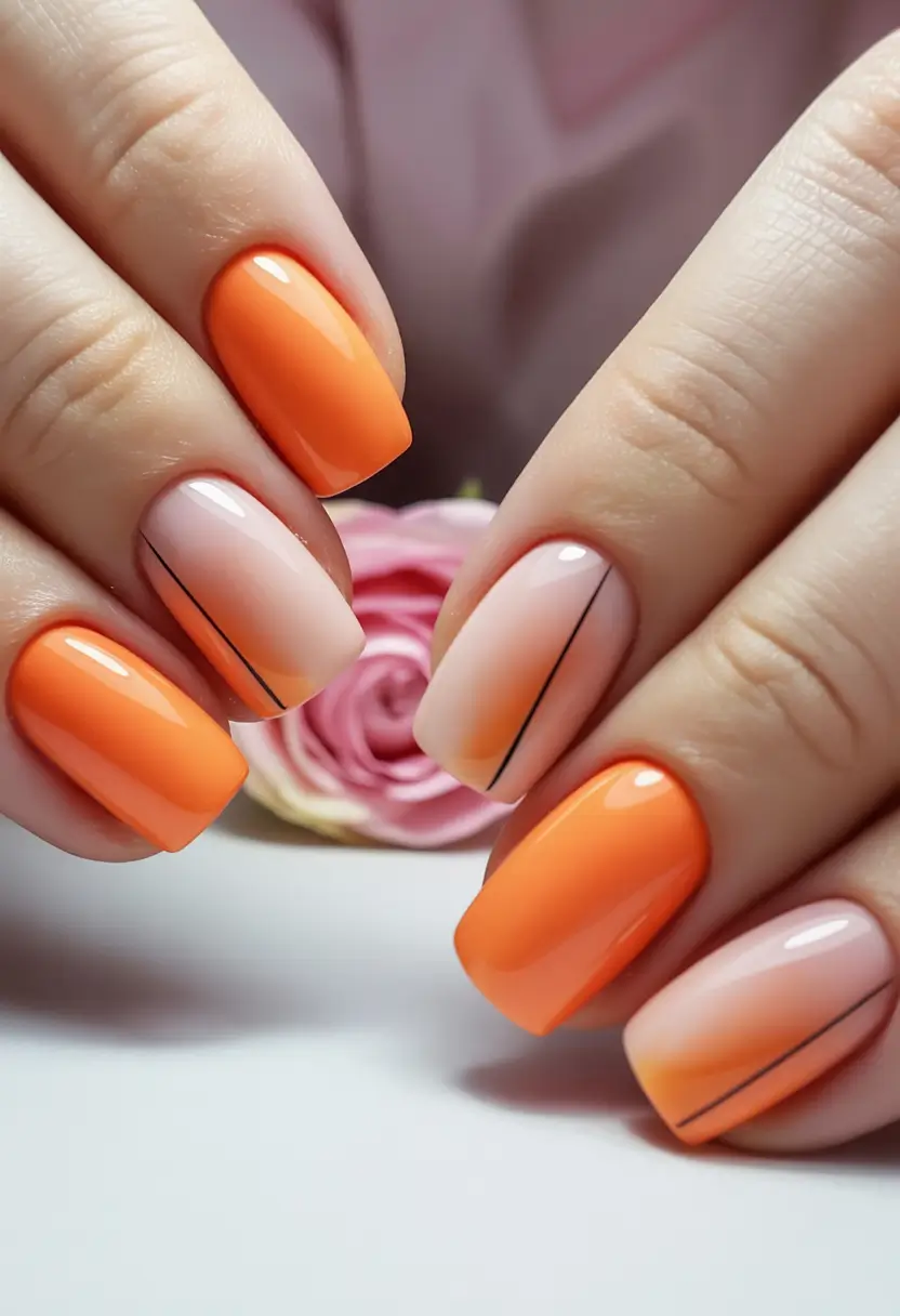 Trendy Fall 2025 Nail Colors for Fair Skin Sunset Ombre in Orange