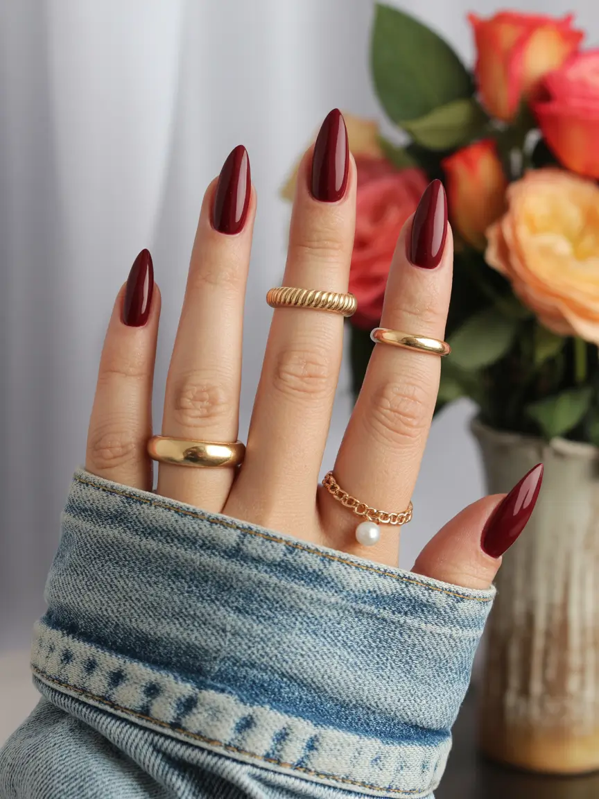 Trendy Fall 2025 Nail Colors for Fair Skin Deep Burgundy Chic