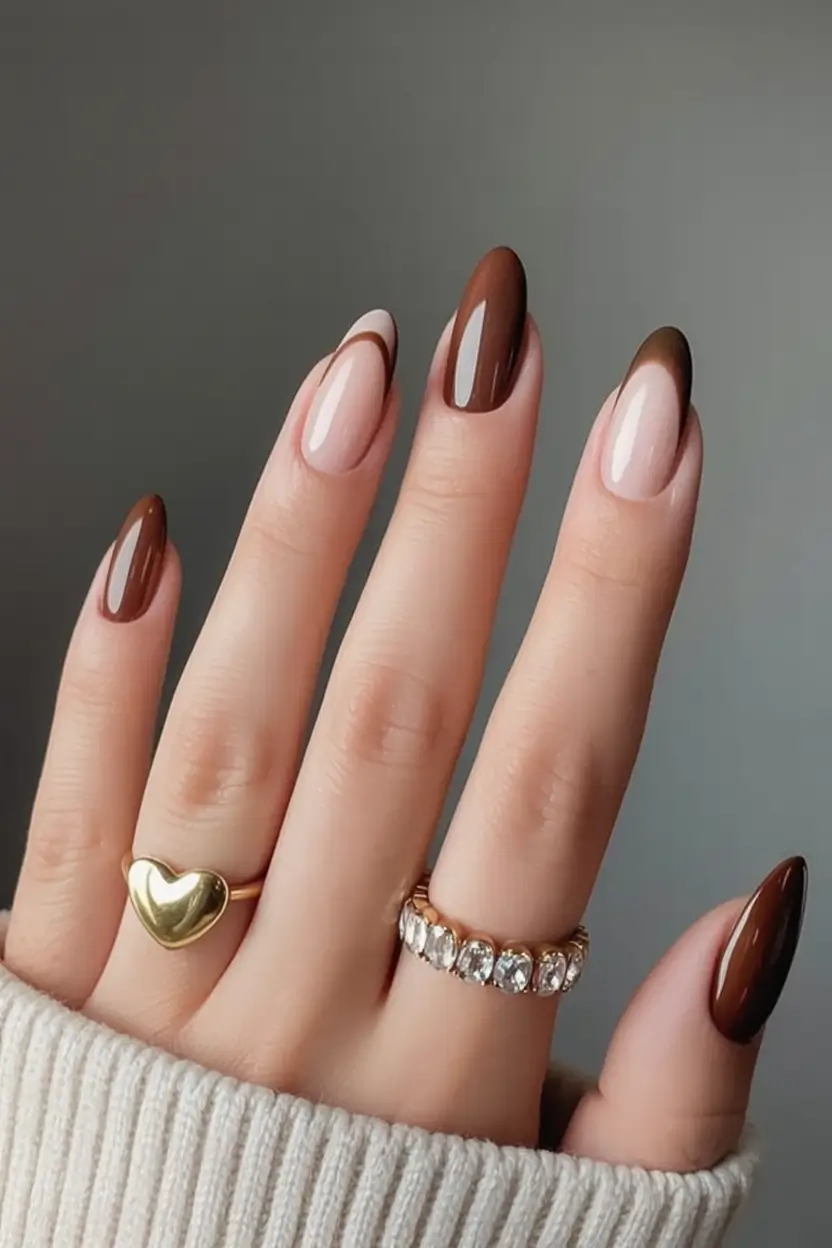 Trendy Fall 2025 Nail Colors for Fair Skin Chocolate French Fade