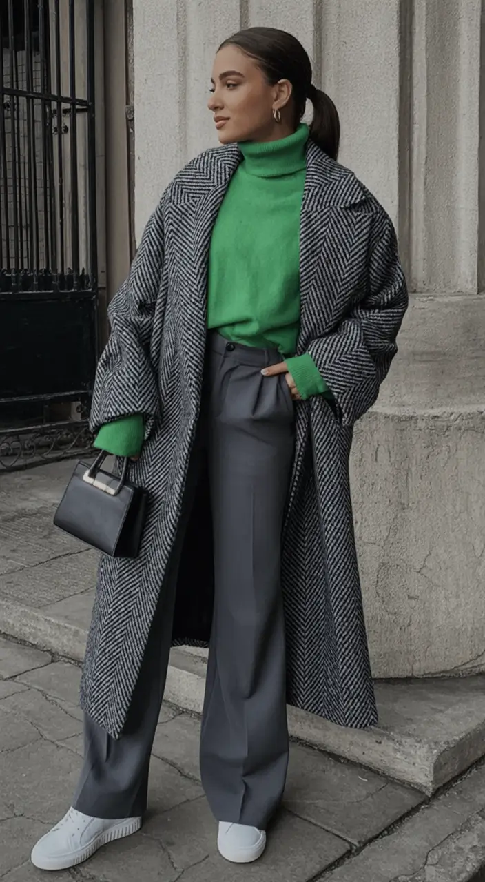 Warm outfits for Fall Season 2025 Green That Pops in a Sea of Gray