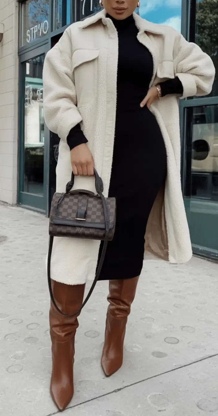 Warm outfits for Fall Season 2025 Chic Contrast with a Cozy Twist