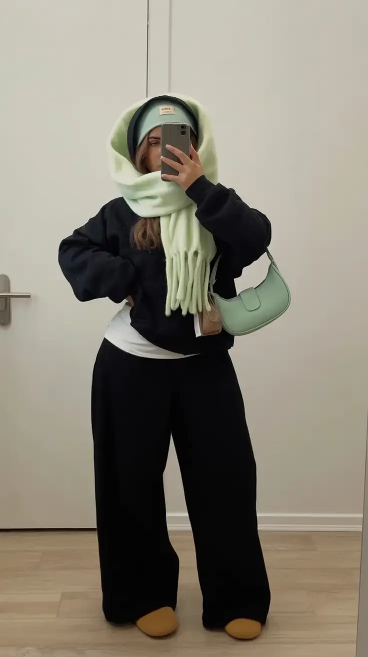 Warm outfits for Fall Season 2025 Mint Accents and Street-Chic Layers