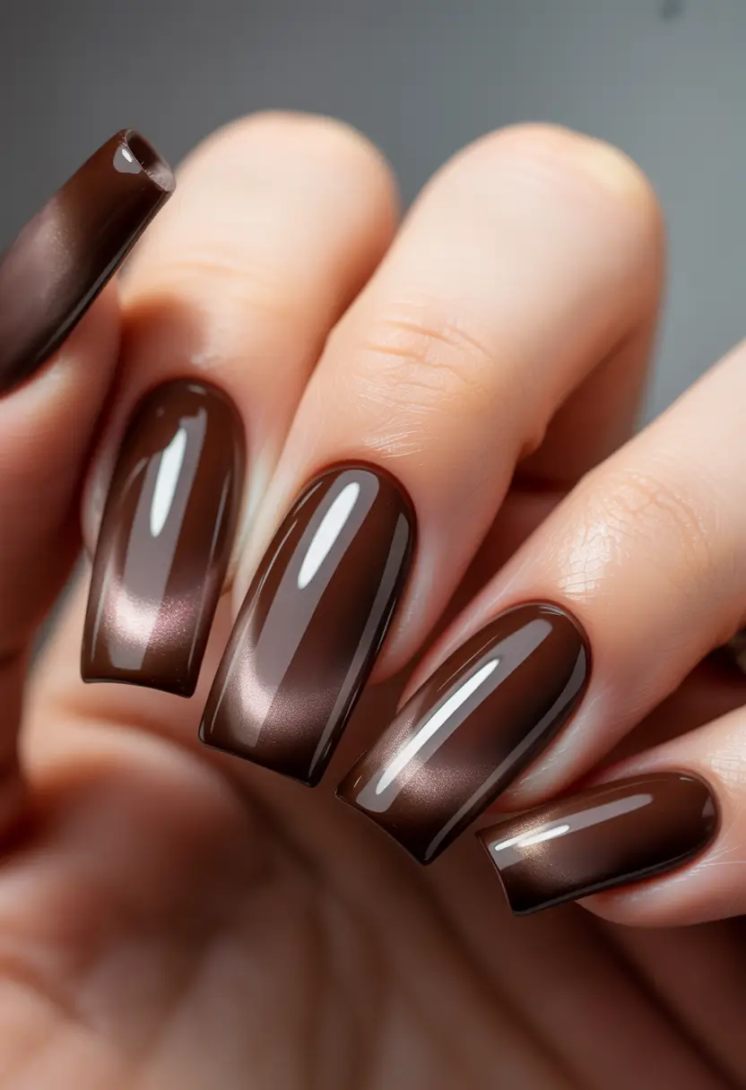 2025 Easy Fall Nails Glossy Chestnut Shine