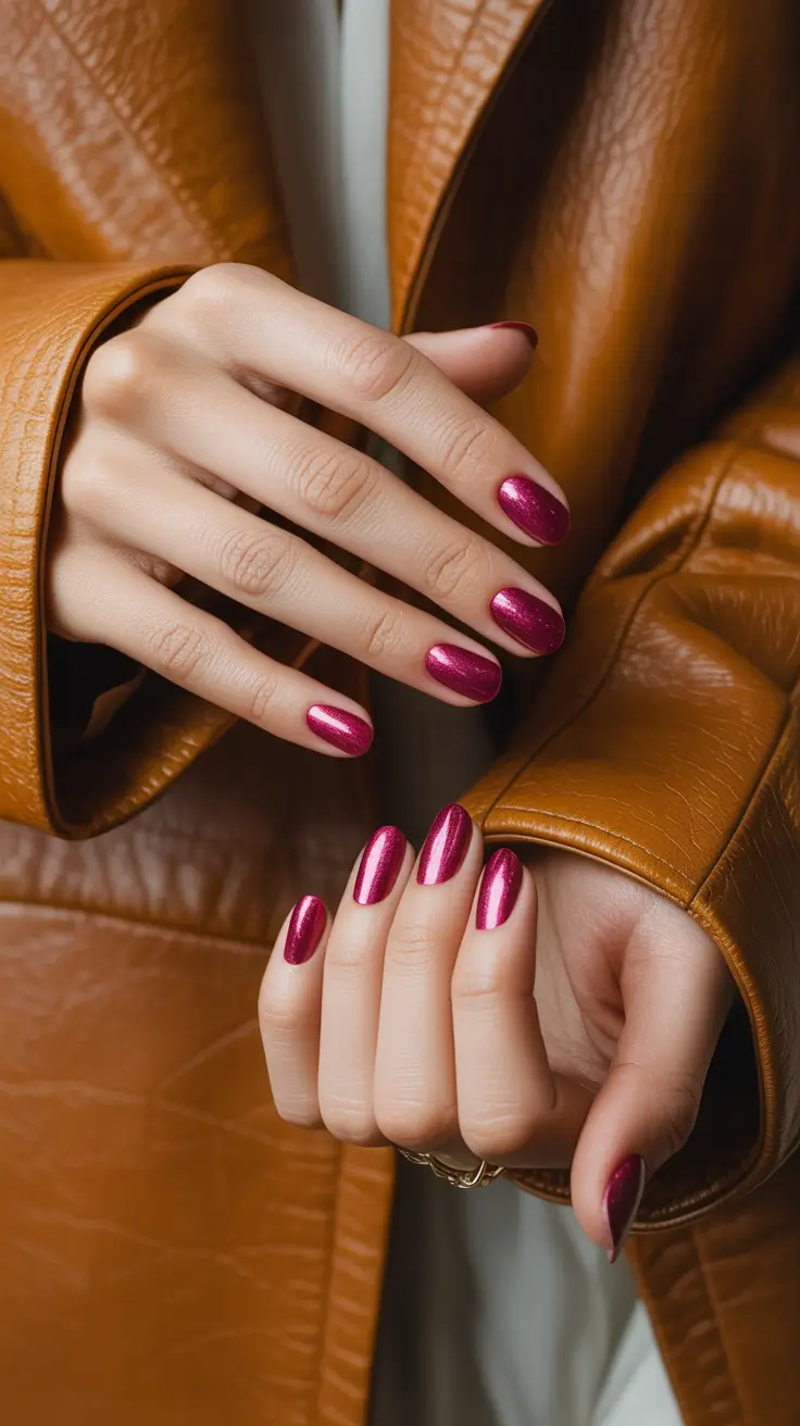 2025 Easy Fall Nails Berry Metallic Shine