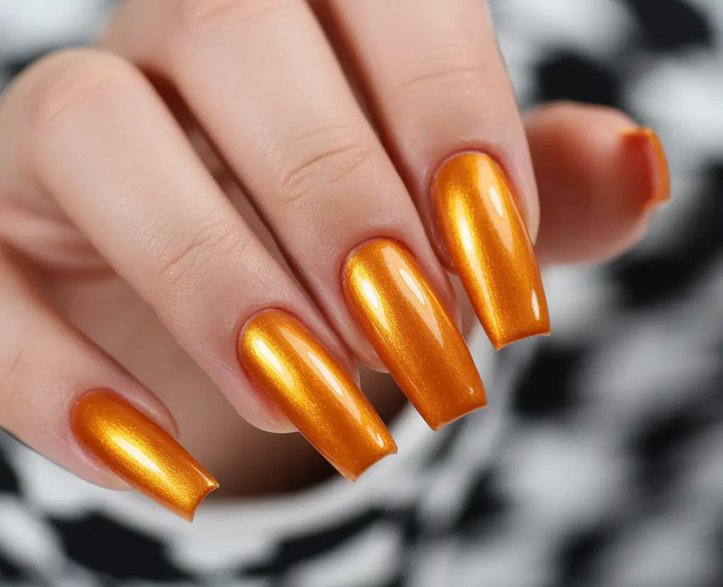 2025 Easy Fall Nails Pumpkin Glow Metallic