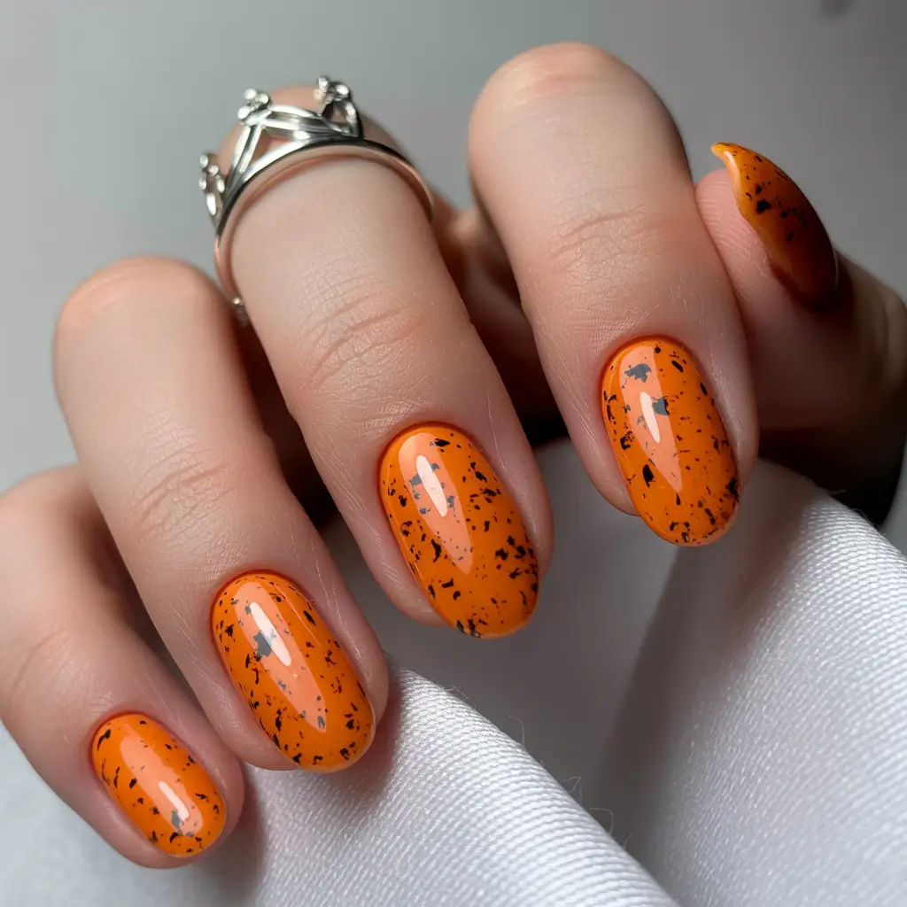 2025 Easy Fall Nails Pumpkin Speckle Fun