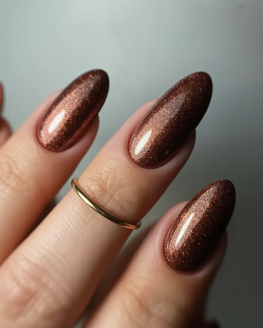 2025 Easy Fall Nails Copper Sparkle Glow