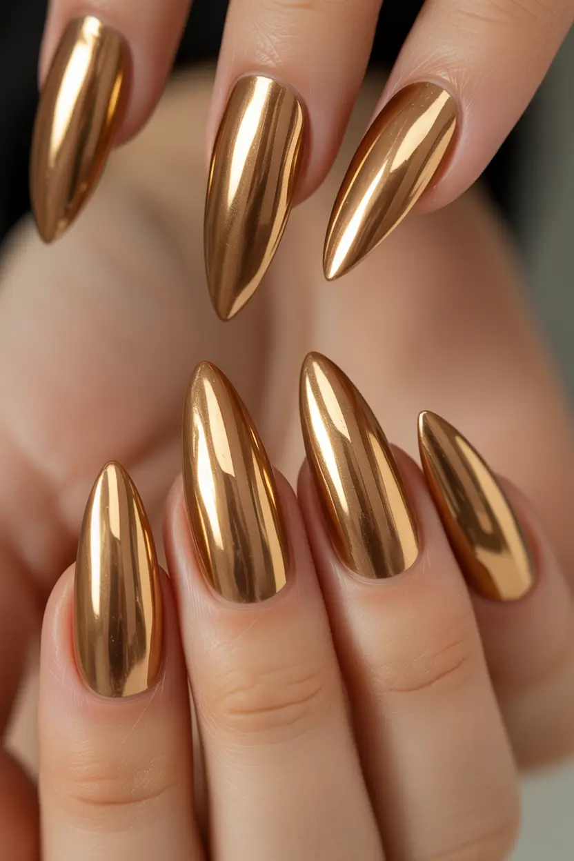 2025 Easy Fall Nails Golden Chrome Drama