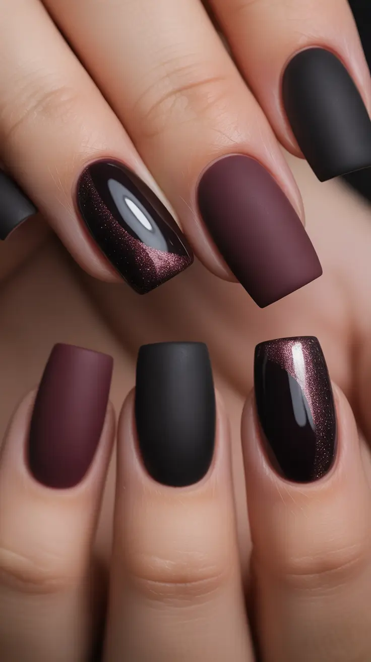 2025 Easy Fall Nails Deep Matte Contrast
