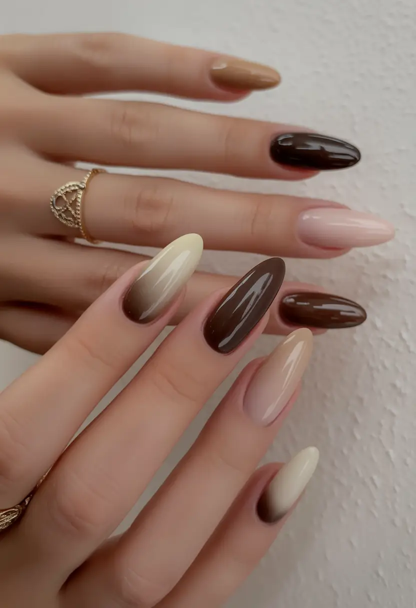 2025 Easy Fall Nails Coffee Gradient Mix