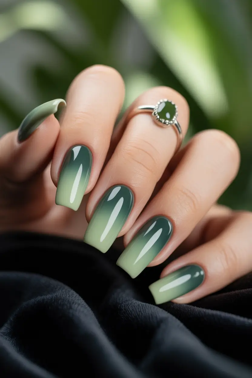 2025 Easy Fall Nails Green Ombre Glow