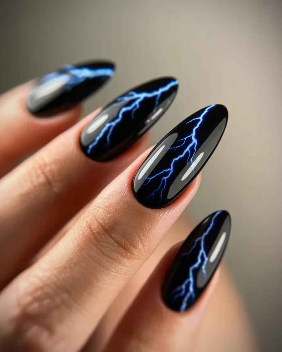 2025 Easy Fall Nails Electric Storm Art