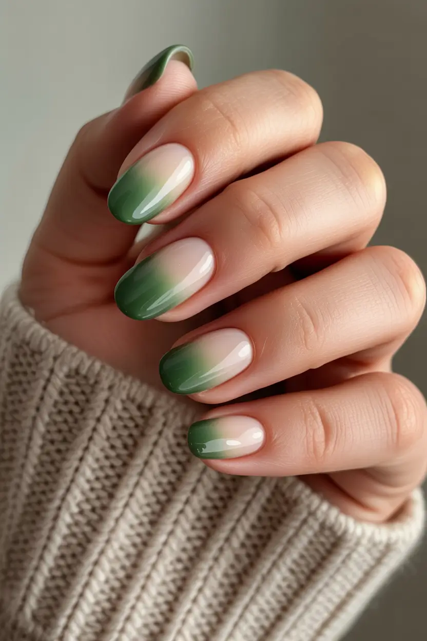 2025 Fall Ombré Nails Soft Green Neutral