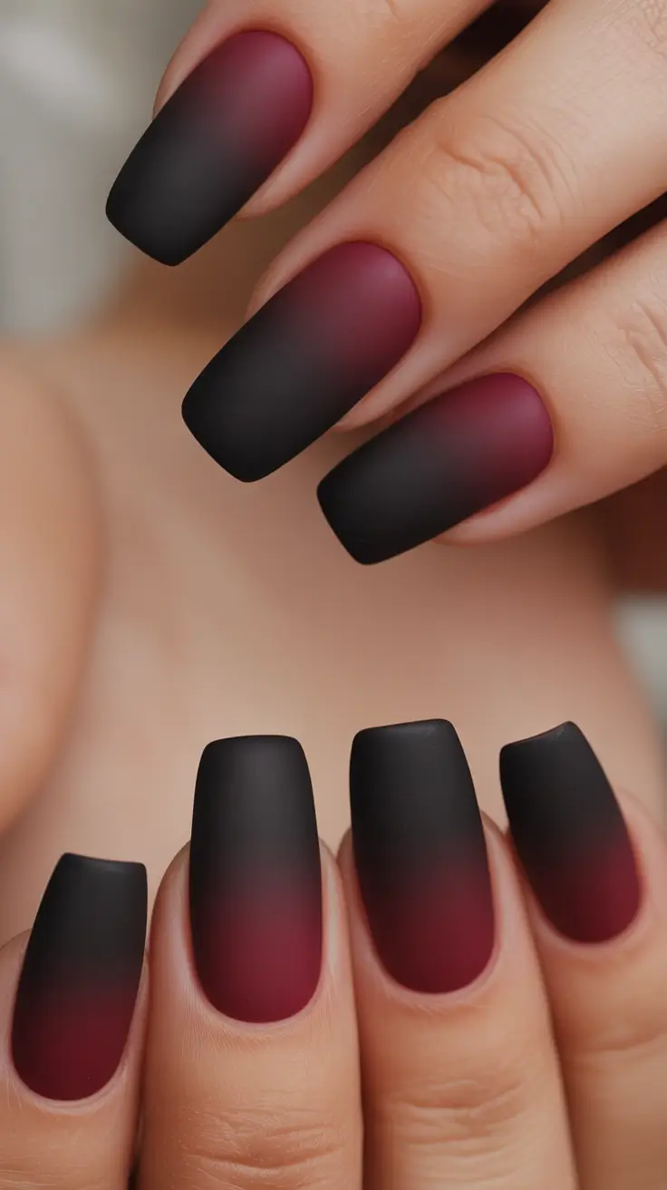 2025 Fall Ombré Nails Velvet Burgundy Matte
