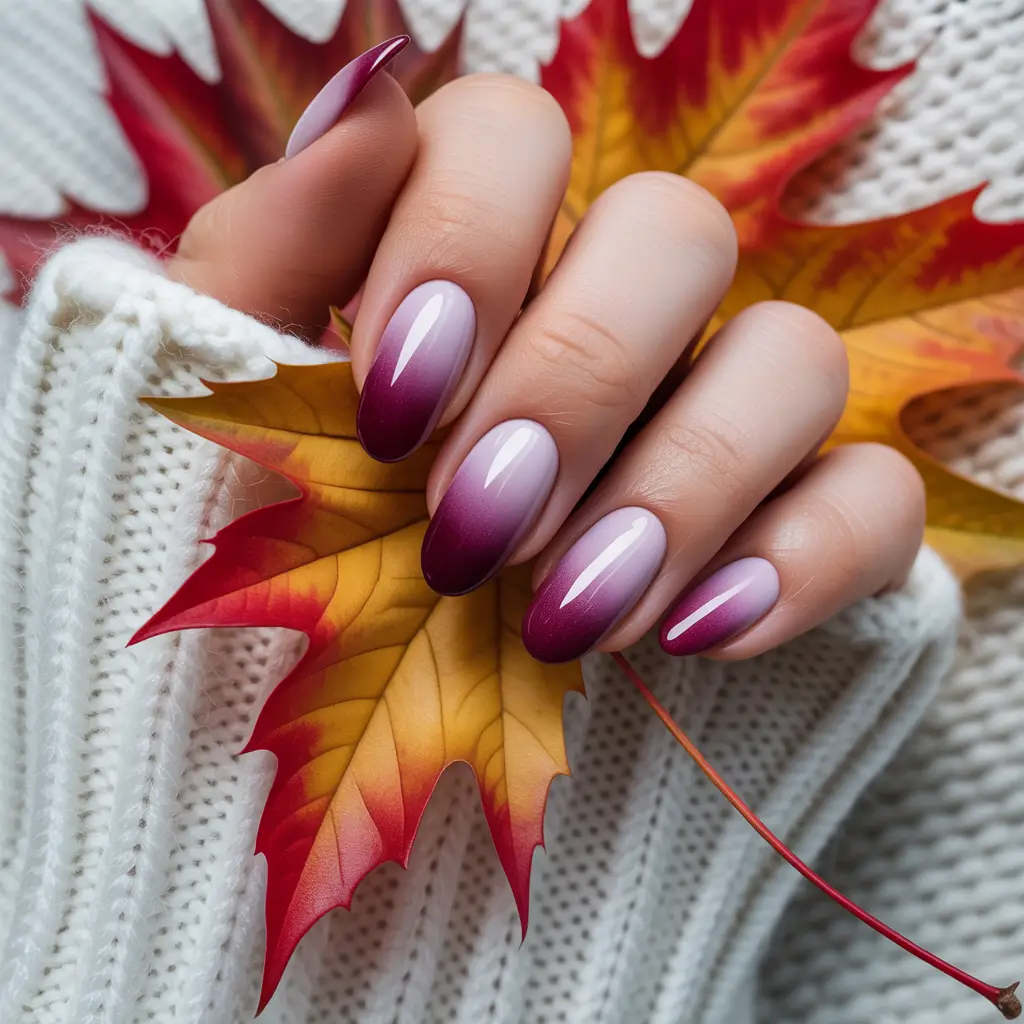 2025 Fall Ombré Nails Burgundy Mist