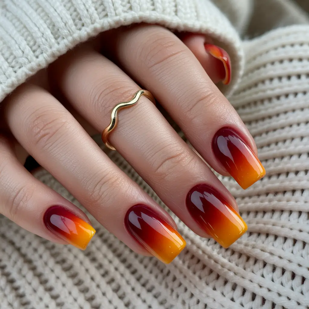 2025 Fall Ombré Nails Autumn Ember Glow