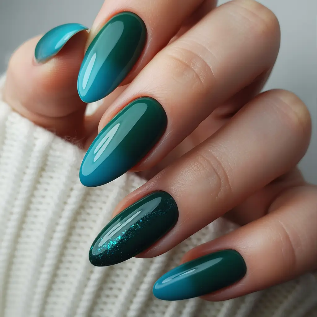 2025 Fall Ombré Nails Deep Teal Ombré Elegance