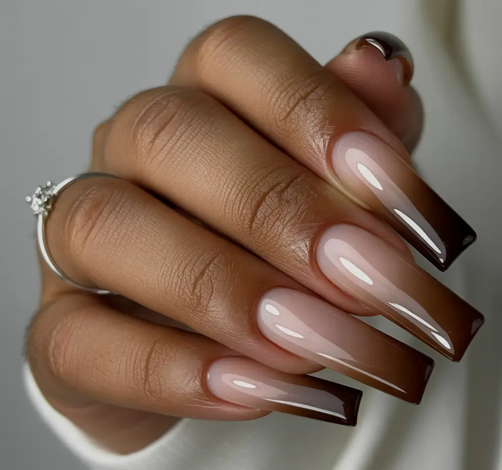 2025 Fall Ombré Nails Mocha Fade Sophistication