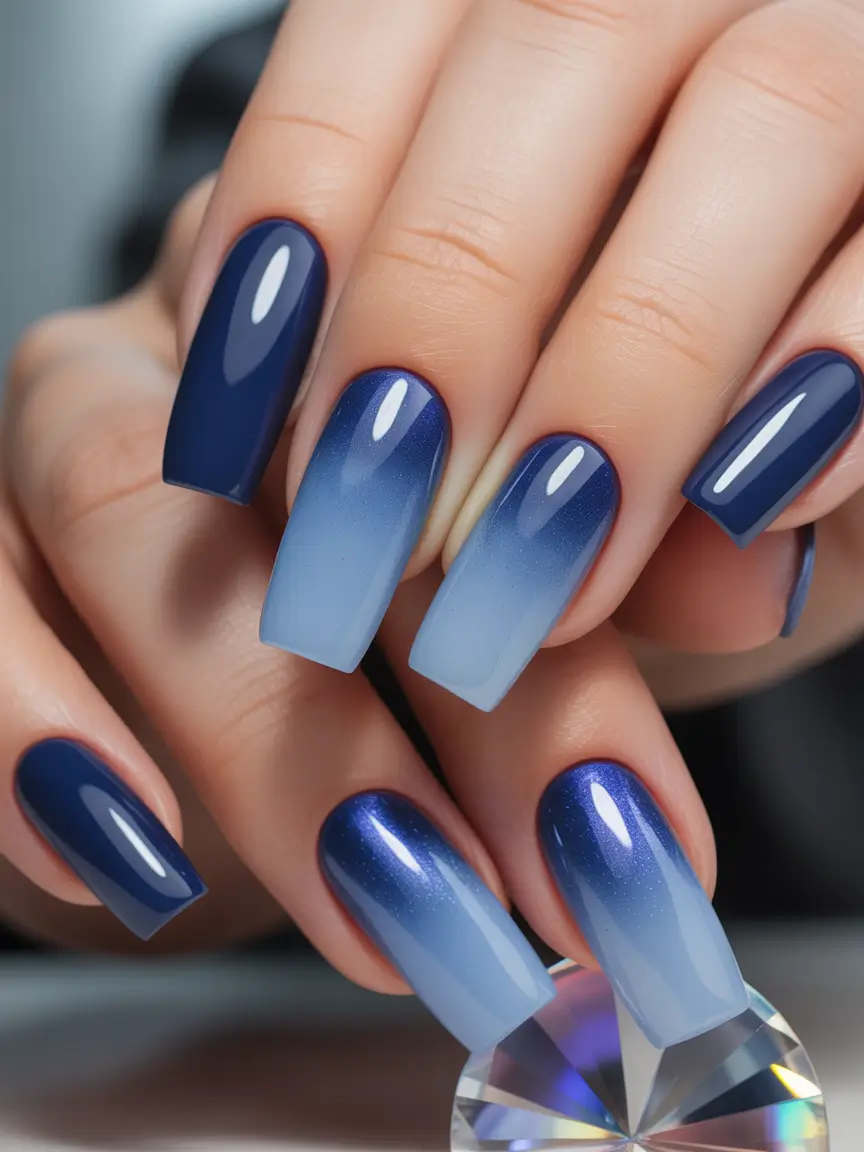 2025 Fall Ombré Nails Royal Blue Gradient Shine