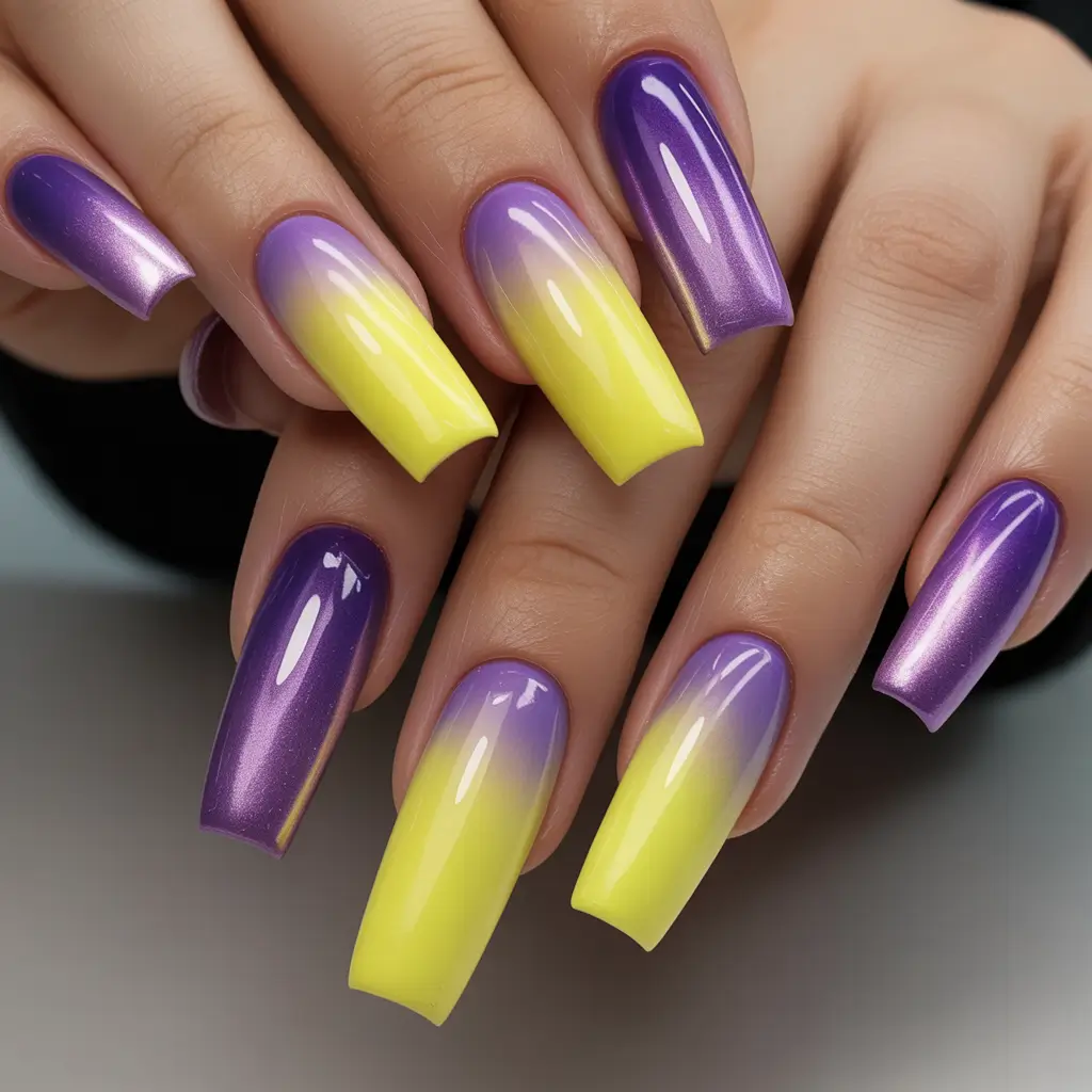 2025 Fall Ombré Nails Violet Lemon Burst