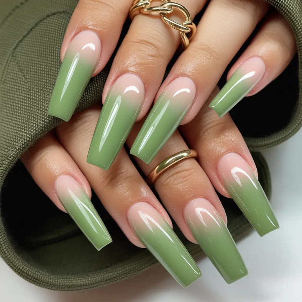 2025 Fall Ombré Nails Sage Green Fade