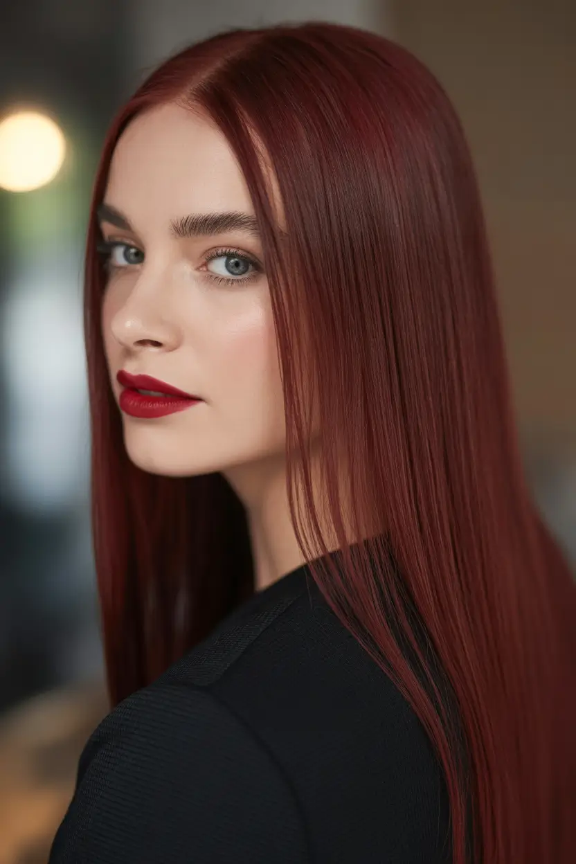 Best Fall Winter Hair Colors 2025 2026 Glossy Red Straight