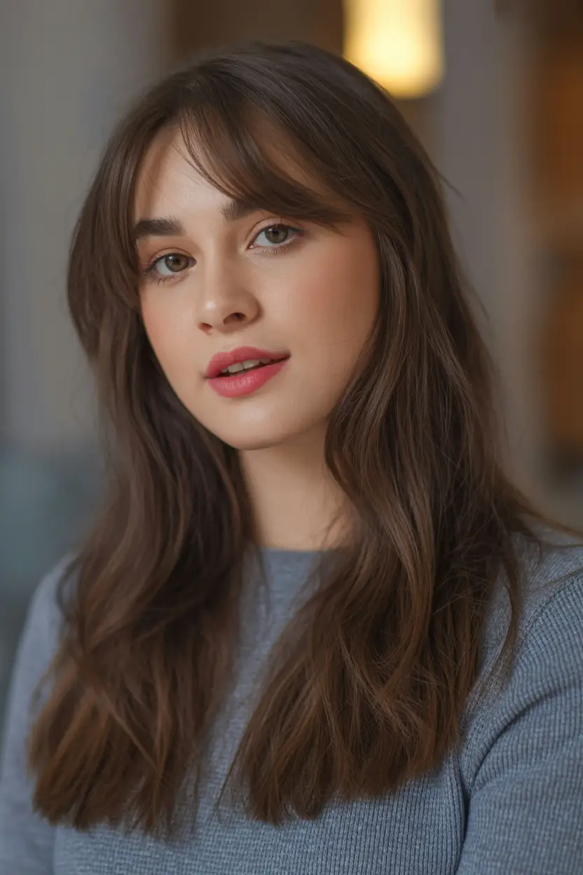 Best Fall Winter Hair Colors 2025 2026 Mocha Brown with Curtain Bangs