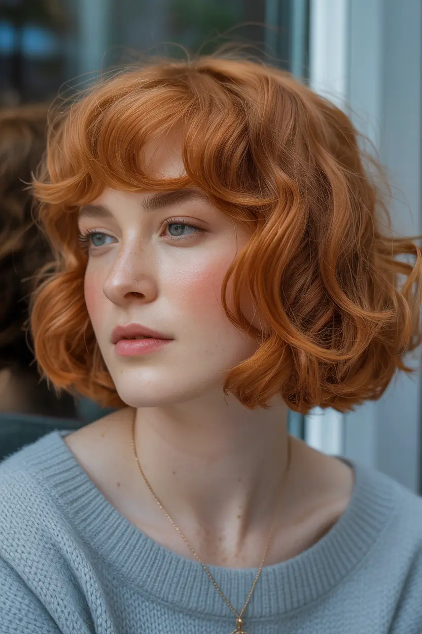 Best Fall Winter Hair Colors 2025 2026 Soft Copper Bob with Bangs