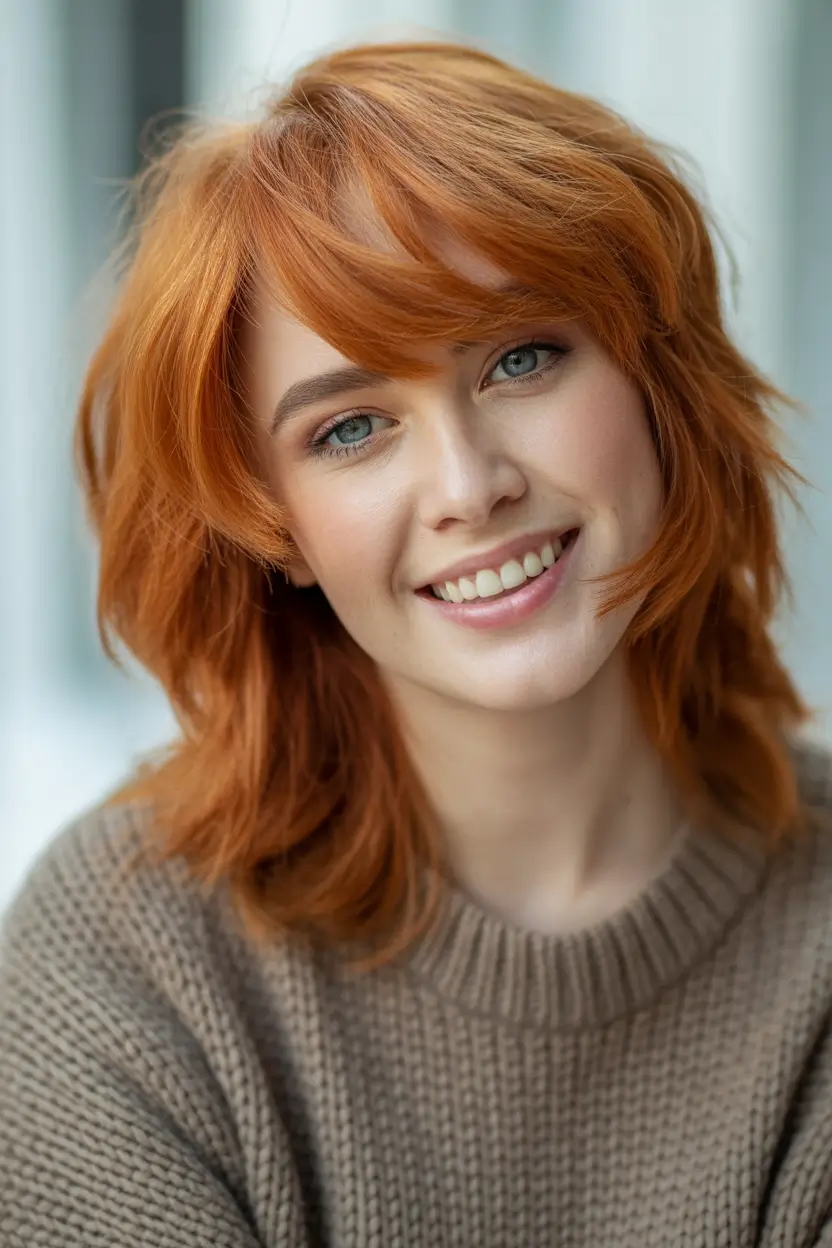 Best Fall Winter Haircut Styles 2025–2026 Warm Copper Layers with Fringe
