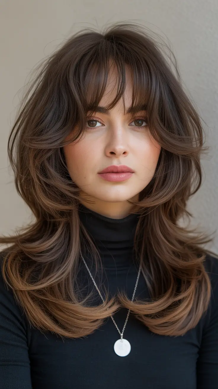 Best Fall Winter Haircut Styles 2025–2026 Feathered Layered Cut with Bangs