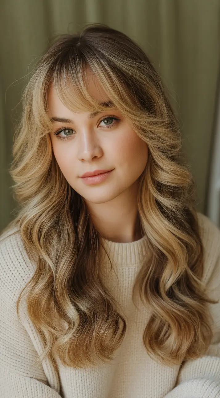 Best Fall Winter Haircut Styles 2025–2026 Soft Blonde Waves with Bangs