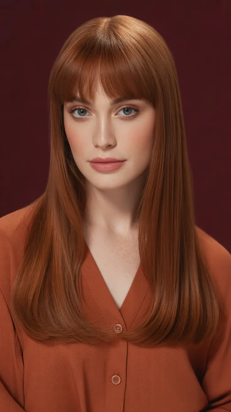 Best Fall Winter Haircut Styles 2025–2026 Classic Straight with Blunt Bangs